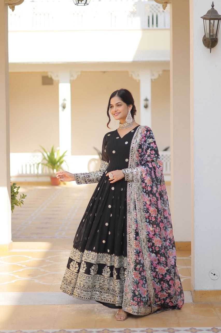 FAUX GEORGETTE EMBROIDERY ANARKALI LONG GOWN - MYLUXURY LANE ENTERPRISE